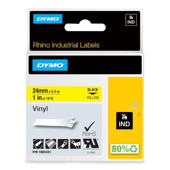 Dymo Rhino 1805431 24mm Vinyl zwart op geel Dymo Rhino 1805431 24mm Vinyl zwart op geel