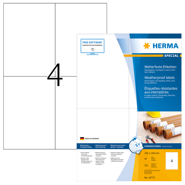 Etiket HERMA 10773 105x148mm weerbestendig wit 320stuks Etiket HERMA 10773 105x148mm weerbestendig wit 320stuks