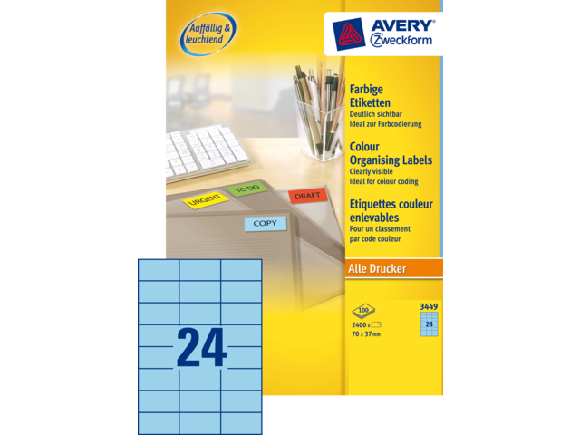 3449 etiket avery zweck 3449 70x37mm blauw 2400st
