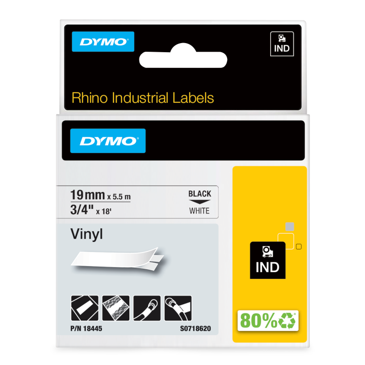 Rhino 18445 Vinyl 19mm zwart op wit