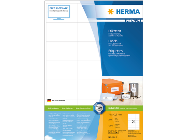 4616 etiket herma 4616 70x42.3mm premium a4 4200st