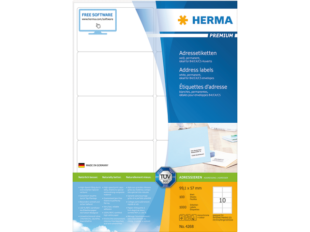 4268 etiket herma 4268 99.1x57mm premium a4 1000st