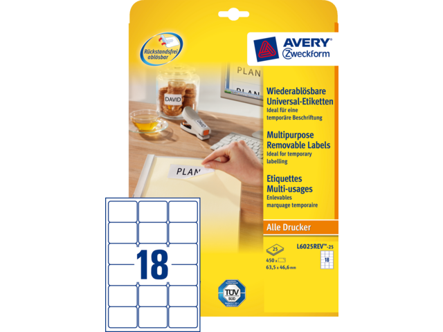 L6025REV-25 etiket avery zweck l6025rev-25 63.5x46.6mm 450st