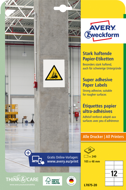 Etiket Avery Zweckform L7875-20 105x48mm 240 etiketten Etiket Avery Zweckform L7875-20 105x48mm 240 etiketten