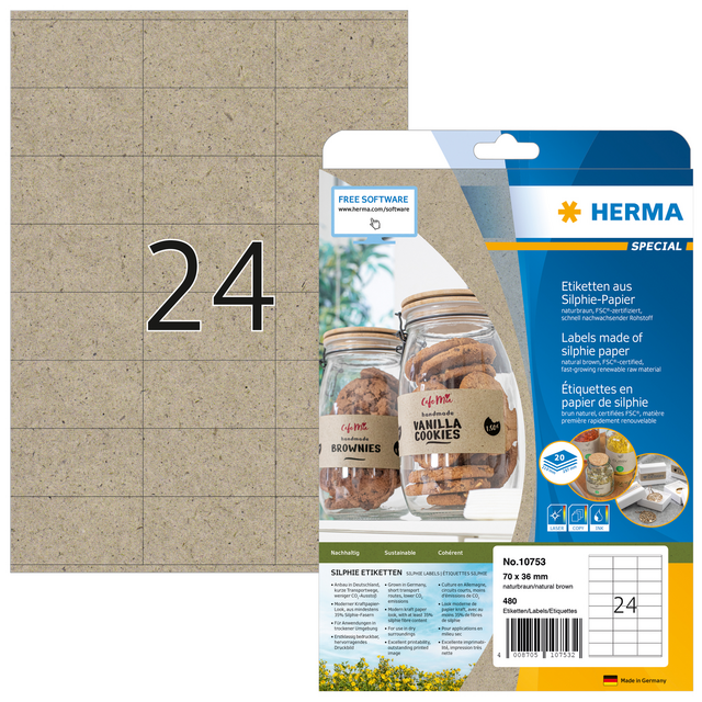 Etiket HERMA 10753 70x36mm silphie bruin 480 stuks Etiket HERMA 10753 70x36mm silphie bruin 480 stuks