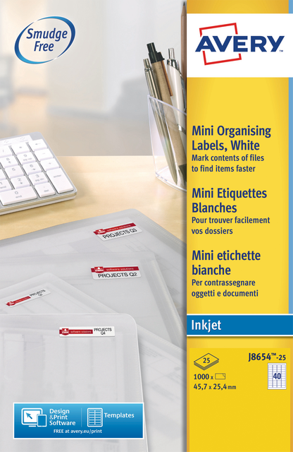 Etiket Avery J8654-25 45.7x25.4mm wit 1000 etiketten Etiket Avery J8654-25 45.7x25.4mm wit 1000 etiketten