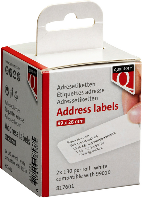 Q99010 label etiket quantore 99010 89mmx28mm adres wit