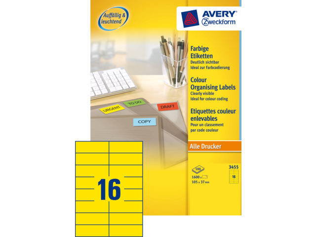 3455 etiket avery zweck 3455 105x37mm 1600st geel