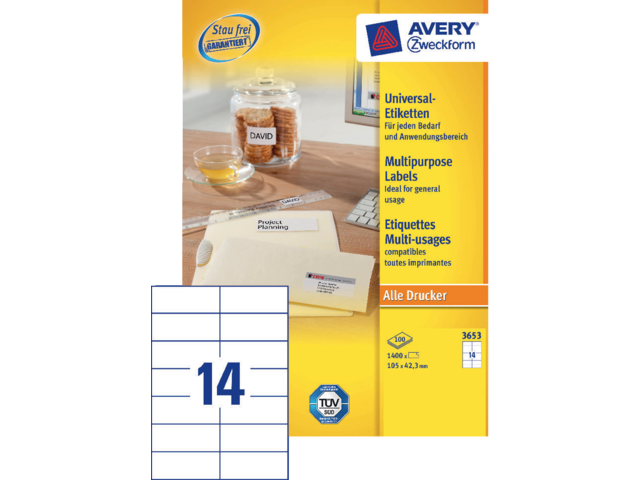 3653 etiket avery zweck 3653 105x42.3mm 1400st