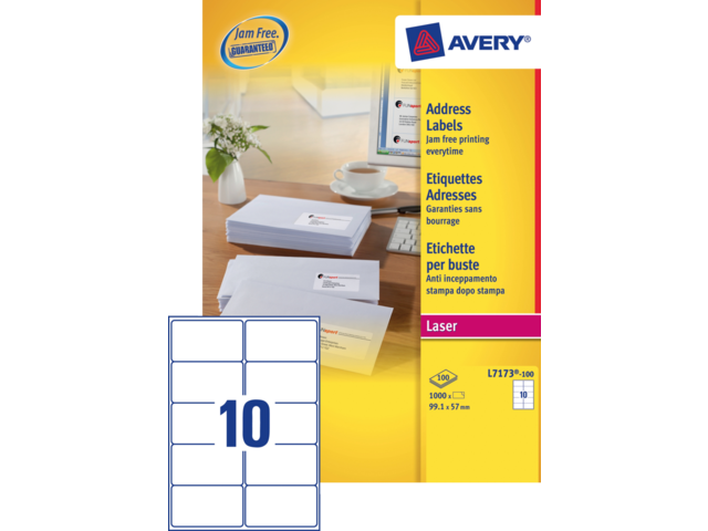 L7173-100 etiket avery laser l7173 99.1x57mm 1000st