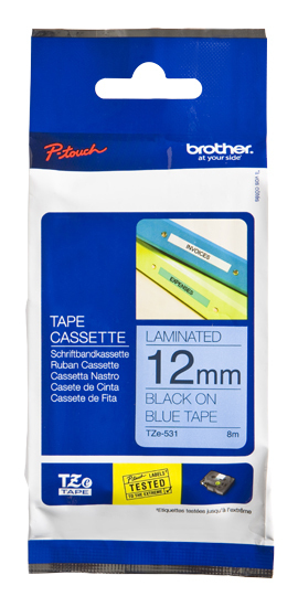 TZe-531 12mm Zwart op Blauw TZe-531 12mm Zwart op Blauw