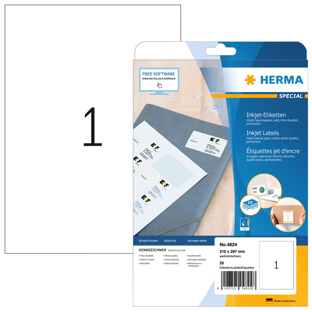Etiket HERMA 4824 210x297mm wit 25stuks Etiket HERMA 4824 210x297mm wit 25stuks