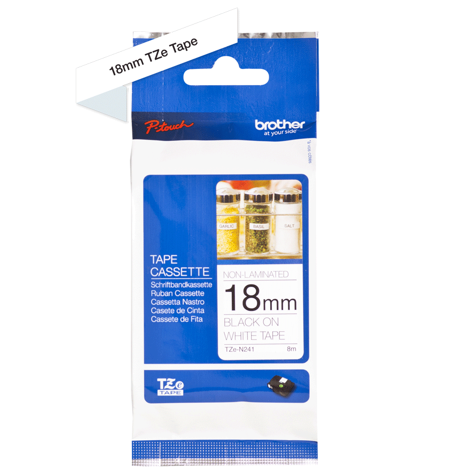 TZe-N241 18mm zwart op wit - niet-gelamineerd