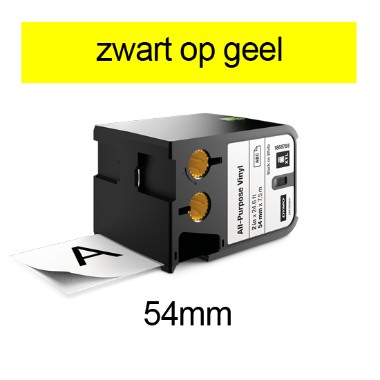 DYMO 1868775 XTL universele vinyl tape 54mm zwart op geel DYMO 1868775 XTL universele vinyl tape 54mm zwart op geel