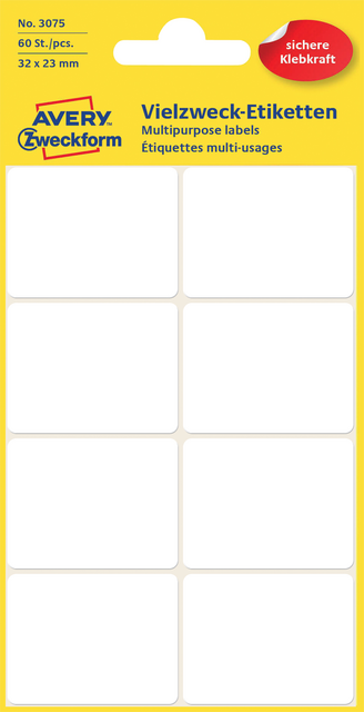Etiket Avery Zweckform 3075 32x23mm wit 60 etiketten Etiket Avery Zweckform 3075 32x23mm wit 60 etiketten