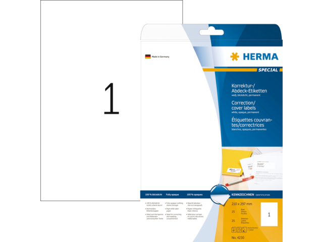 4230 etiket herma 4230 correctie 210x297mm a4 25st wit