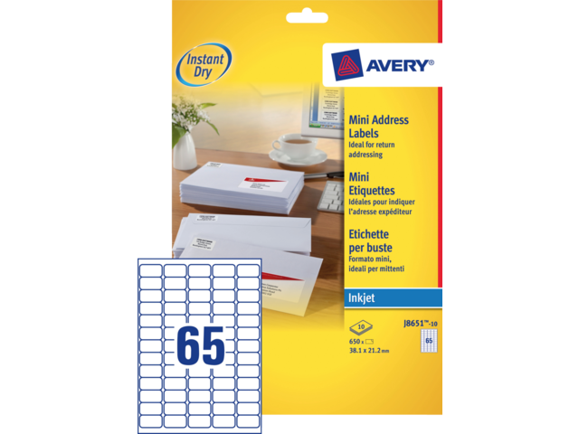 J8651-10 etiket avery j8651-10 38.1x21.2mm 650st