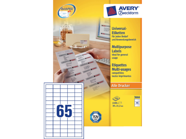 3666 etiket avery zweck 3666 38x21.2mm 6500st