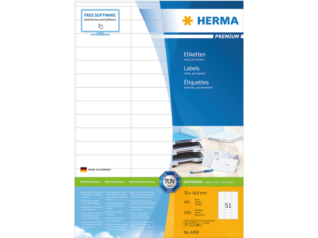 4459 etiket herma 4459 70x16.9mm premium a4 5100st