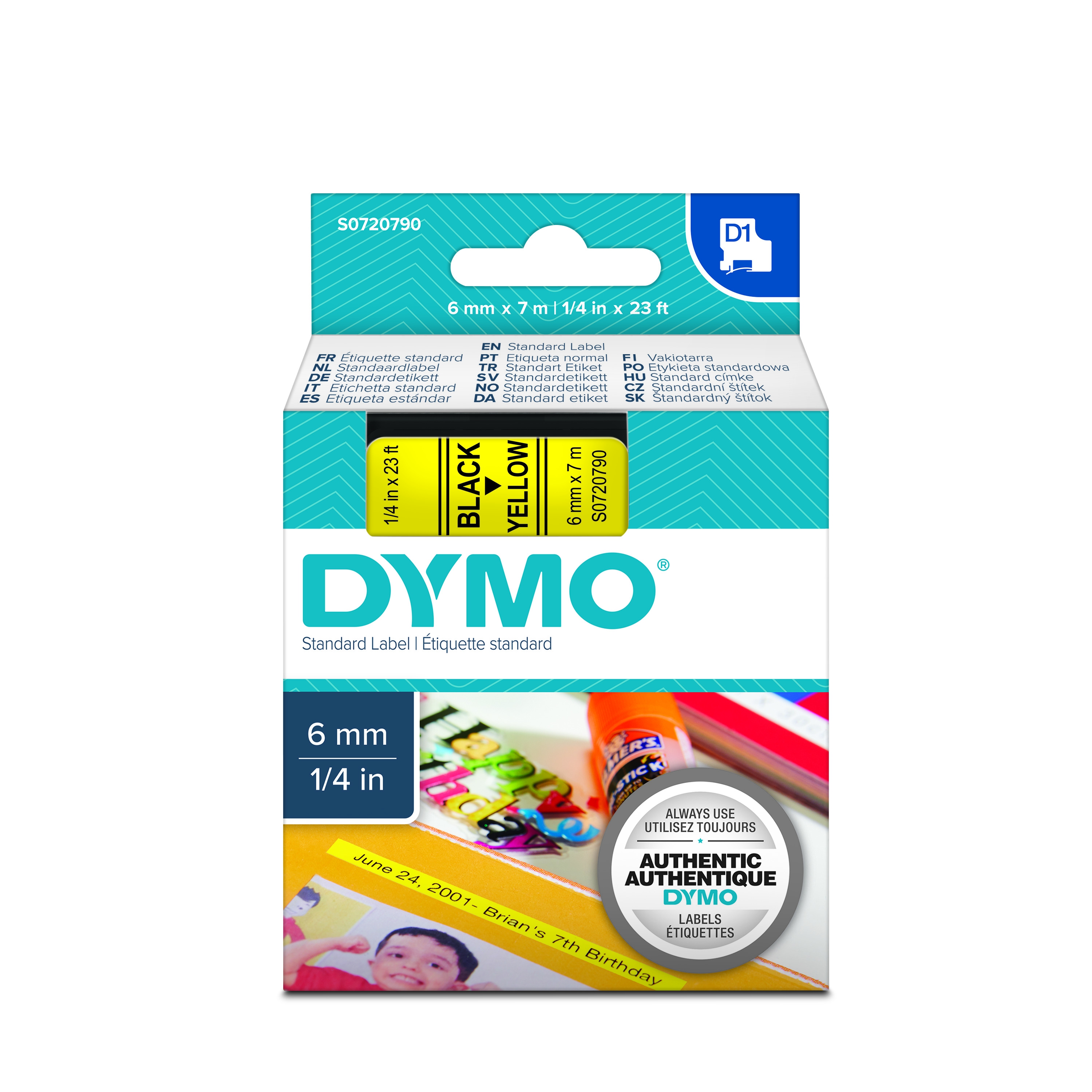 Dymo 43618 D1 Tape 6mm x 7m zwart op geel