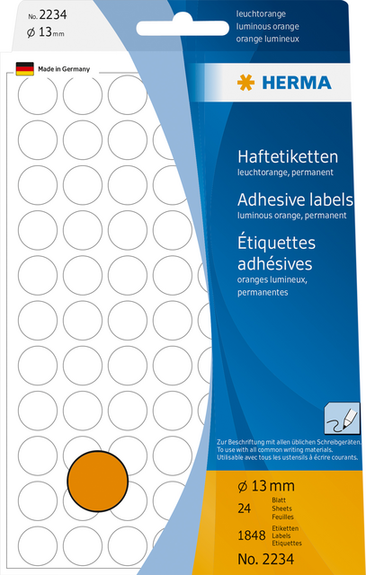 2234 etiket herma 2234 rond 13mm fluor oranje 1848stuks