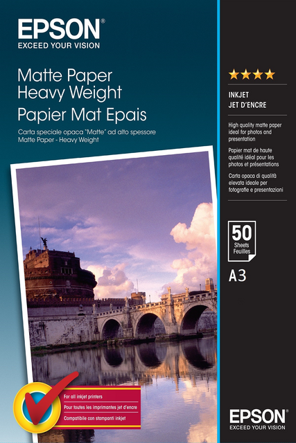 Inkjetpapier Epson S041261 A3 mat 1440DPI 50 vel Inkjetpapier Epson S041261 A3 mat 1440DPI 50 vel