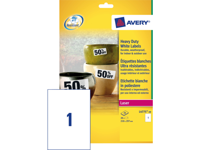 L4775-20 etiket avery l4775-20 210x297mm polyester 20st