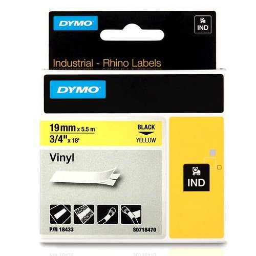 Dymo 18433 RHINO vinyl zwart op geel 19mm Dymo 18433 RHINO vinyl zwart op geel 19mm