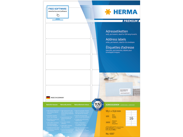 4267 etiket herma 4267 99.1x33.8mm premium a4 1600st
