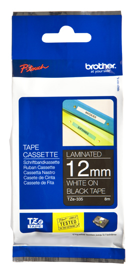 TZe-335 12mm Wit op Zwart  TZe-335 12mm Wit op Zwart