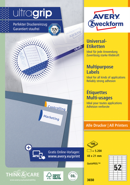 Etiket Avery Zweckform 3650 48x21mm wit 5200 etiketten Etiket Avery Zweckform 3650 48x21mm wit 5200 etiketten