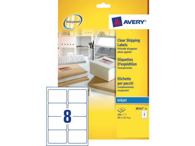 J8565-25 etiket avery j8565-25 99.1x67.7mm transp 200st