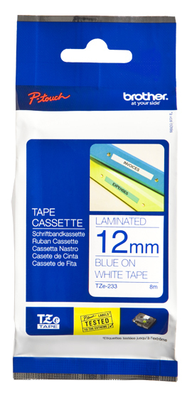 TZe-233 12mm blauw op wit TZe-233 12mm blauw op wit