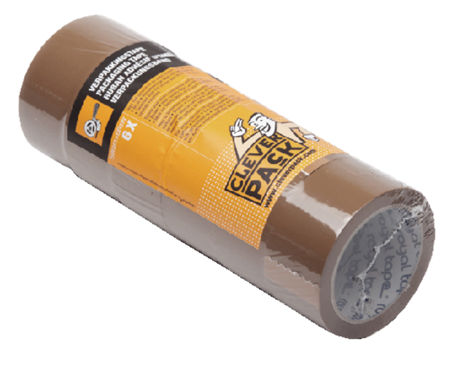 Verpakkingstape CleverPack 48mmx66m bruin PP pak à 6 rollen Verpakkingstape CleverPack 48mmx66m bruin PP pak à 6 rollen