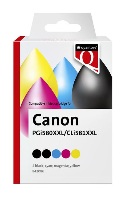 Inktcartridge Quantore alternatief tbv Canon PGI-580XXL CLI-581XXL 2x zwart + 3 kleuren Inktcartridge Quantore alternatief tbv Canon PGI-580XXL CLI-581XXL 2x zwart + 3 kleuren