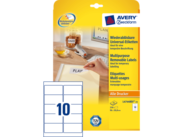 L4744REV-25 etiket avery zweck l4744rev-25 96x50.8mm 250st