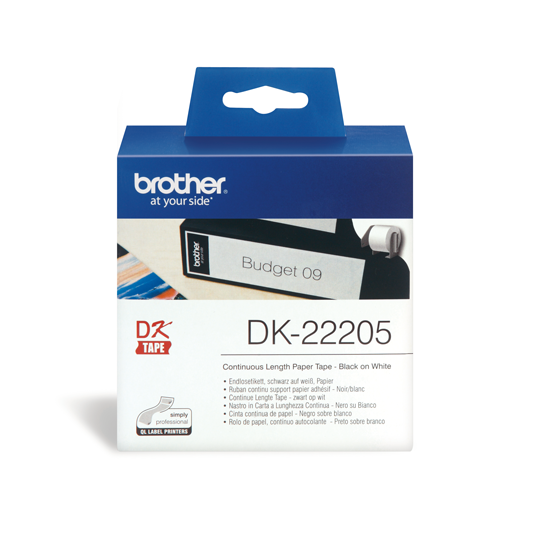 DK-22205 Doorlopende papier tape 62 mm x 30,48m - wit - zelfklevend DK-22205 Doorlopende papier tape 62 mm x 30,48m - wit - zelfklevend