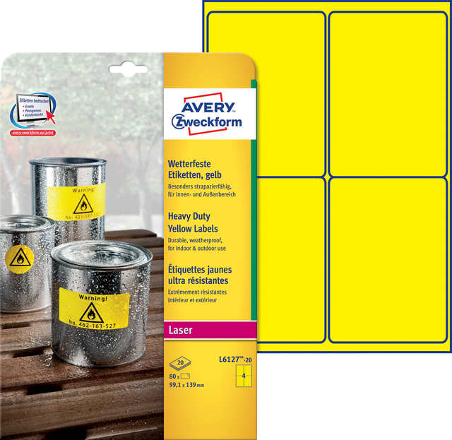 Etiket Avery Zweckform L6127-20 99.1x139mm geel 80stuks Etiket Avery Zweckform L6127-20 99.1x139mm geel 80stuks