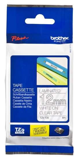 TZe-135 12mm wit op transparant TZe-135 12mm wit op transparant