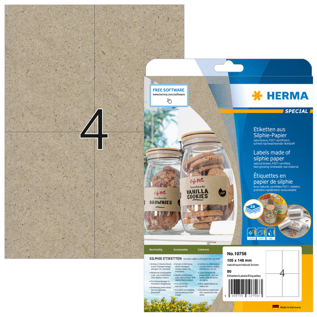 Etiket HERMA 10756 105x148 mm silphie bruin 80 stuks Etiket HERMA 10756 105x148 mm silphie bruin 80 stuks