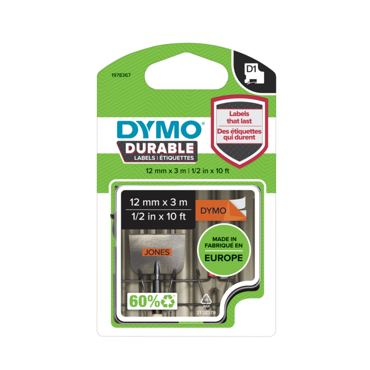 Dymo 1978367 Durable D1 tape zwart op oranje Dymo 1978367 Durable D1 tape zwart op oranje
