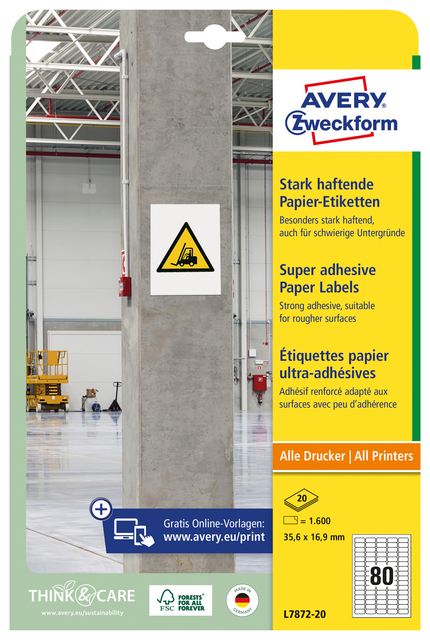 Etiket Avery Zweckform L7872-20 35.6x16.9mm 1600 etiketten