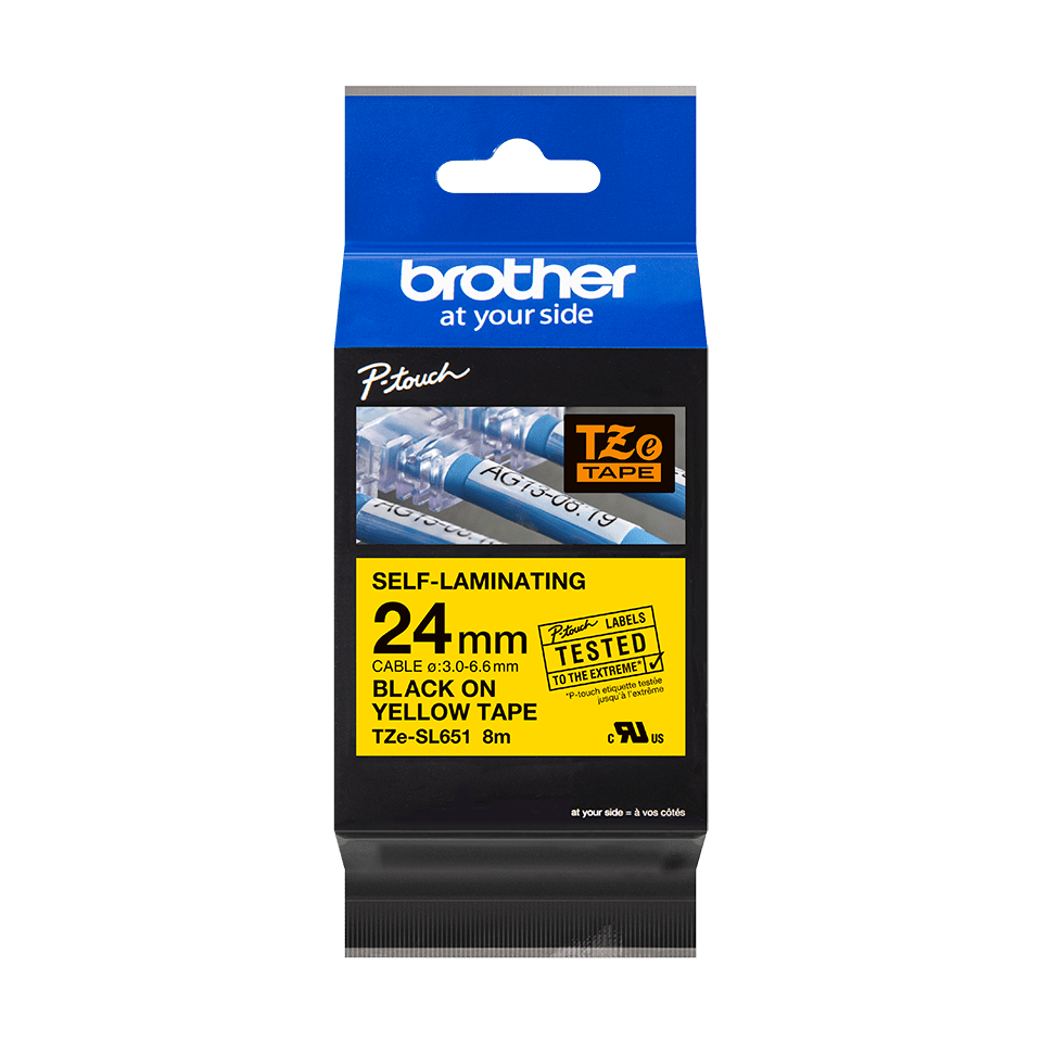 Brother TZe-SL651 zelflaminerende tape zwart op geel 24mm Brother TZe-SL651 zelflaminerende tape zwart op geel 24mm