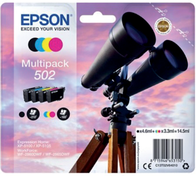 2984092 inkcartridge epson 502 t02v6 zwart + 3 kleuren