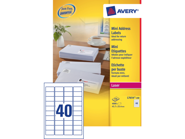 L7654-100 etiket avery l7654-100 45.7x25.4mm 4000st