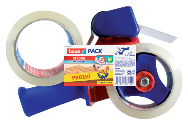 Handdozensluiter Tesa met 2 rollen 66mx50mm transparant Handdozensluiter Tesa met 2 rollen 66mx50mm transparant