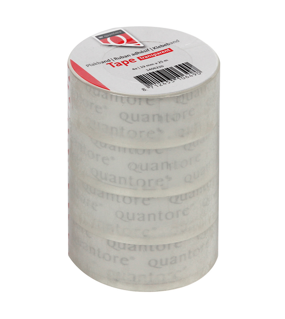 Plakband Quantore 19mmx25m transparant 4 rollen Plakband Quantore 19mmx25m transparant 4 rollen