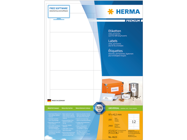4623 etiket herma 4623 96.5x42.3mm premium a4 2400st