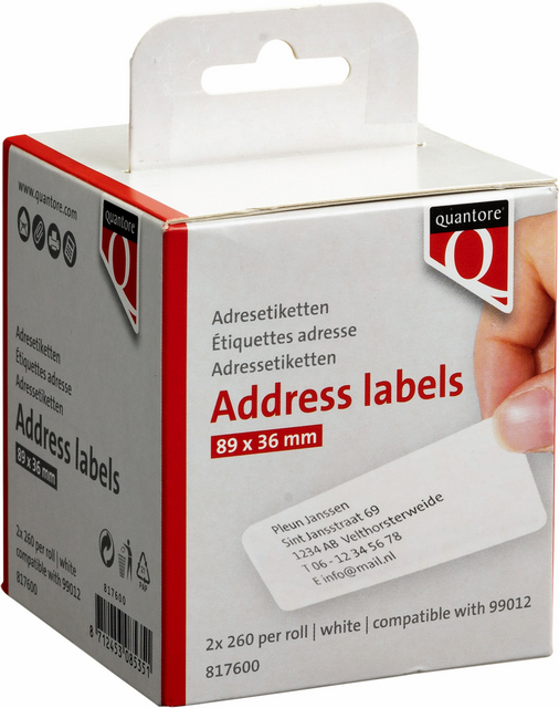 Q99012 label etiket quantore 99012 89mmx36mm adres wit