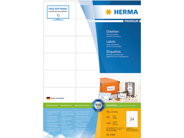 4464 etiket herma 4464 70x37mm premium a4 2400st